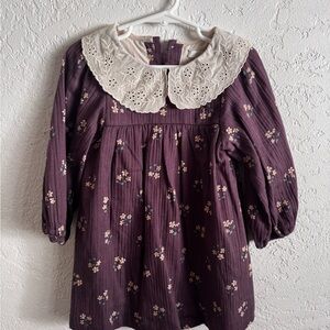 NWT Zara Purple Floral Kids Dress with Cream Collar